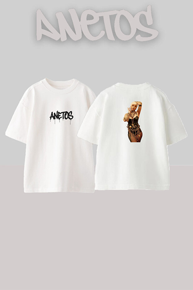 Cardi B_36 Design Printed Unisex Oversize Fit White Tshirt