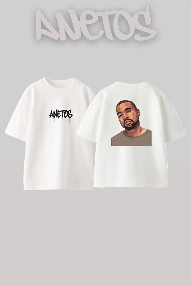 تي شيرت أبيض كبير الحجم مطبوع بتصميم Kanye West_68 للجنسين