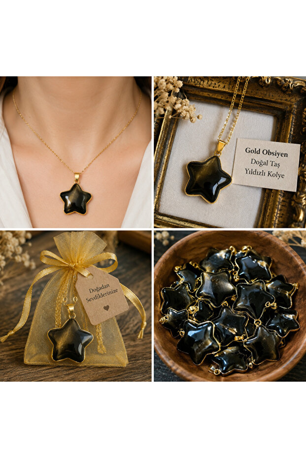 Goold Obsidian Starry Natural Stone Necklace | Certified Natural Stone | Elegant and Stylish Design