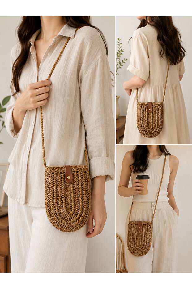 Hand Knitted Straw Phone Bag 16Cm*22Cm Dimensions