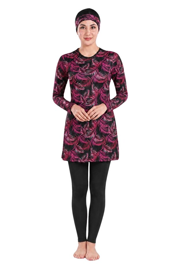 Women's Leaf Printed Long Sleeve Swimwear