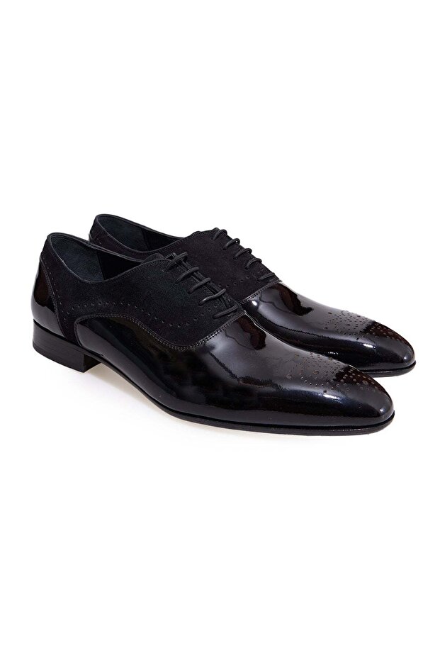 Black Color Lace-Up Genuine Leather Men's Shoes
