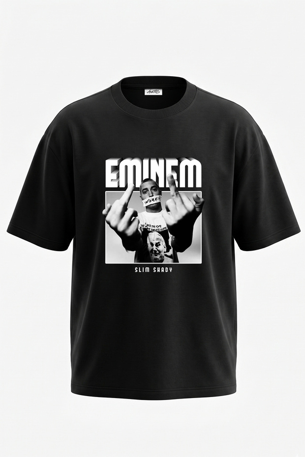 Eminem_7 Design Printed Unisex Oversize Black Tshirt