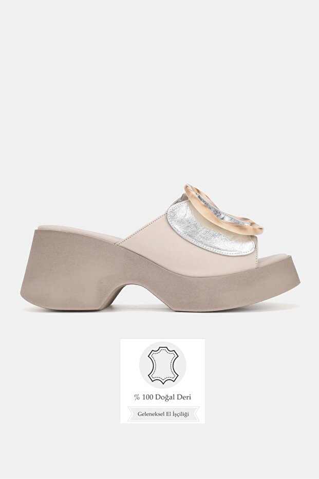 Women's Lame Genuine Leather 36-41 Size Buckle Platform Heel Daily Slippers