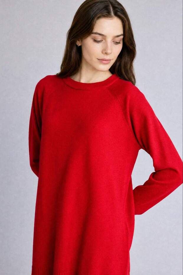 Regular Fit Crew Neck Red Knitwear Tunic C4474Ax26Au