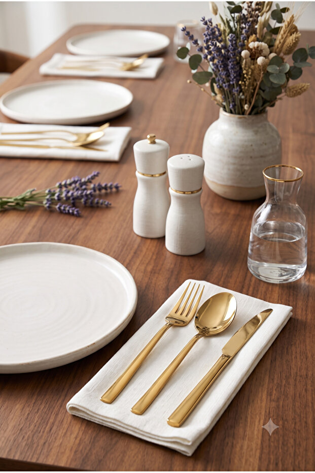 6-Person Gold Cutlery Set Luxury Stainless Steel Premium Dinnerware Set Invitation Table Set Dowry Set