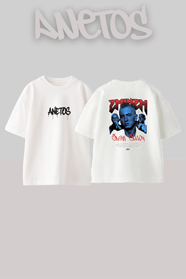 Eminem Slim Shady_6 Design Printed Unisex Oversize White Tshirt