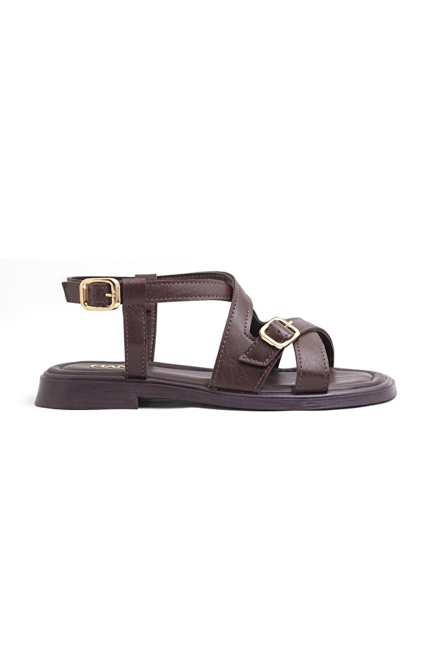 İk 2065 Cross-Strap Adjustable Buckle Detailed Sandals