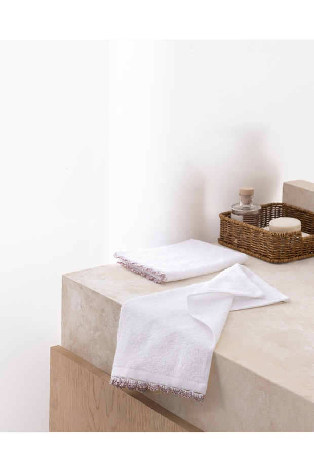 Bastienne 2-Pack 100% Cotton Crochet Hand Towels - White/Lilac - 30X40 cm