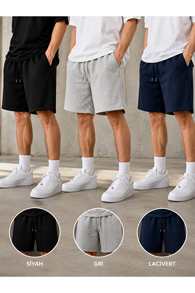 3-Pack Men's Shorts (Black-Grey-Navy Blue) Summer Shorts Comfortable and Anti-Sweat