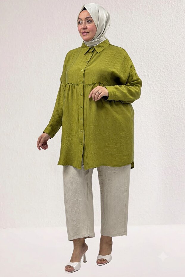 68069 Plus Size Double Tensel Tunic with Drawstring Detail - Fat Green