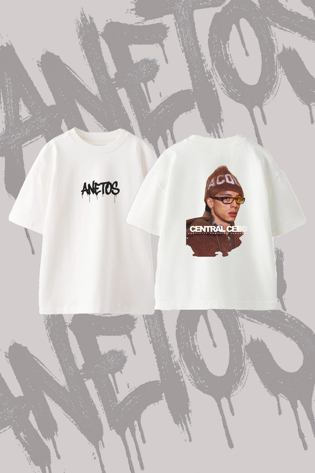 Beanie Glasses Man Design Printed Oversize Crew Neck T-Shirt White