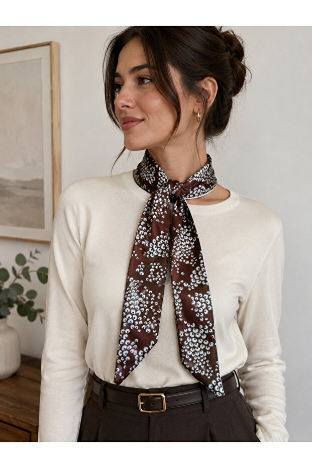 Tie Scarf Multi-Purpose Peacock Feather Patterned Hair Neck Wrist Bag Accessory