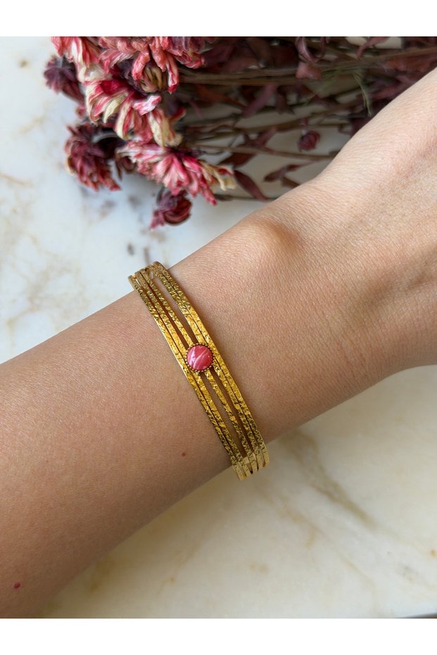Natural Stone Look Adjustable Steel Cuff Bracelet