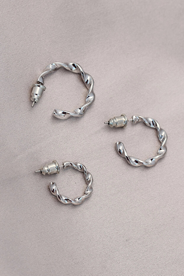 Auger Model Silver Metal Earring Set