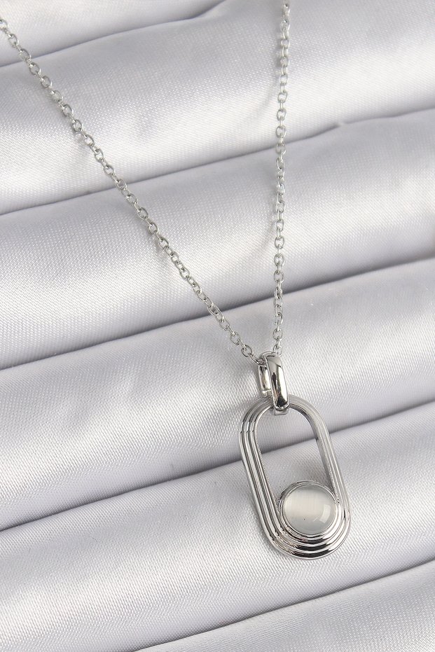 316L Steel Silver Color Chain White Cat Eye Model Women's Necklace