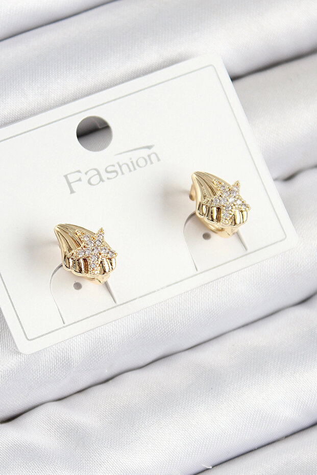 Brass Zircon Stone Star Model Gold Color Children's Earrings