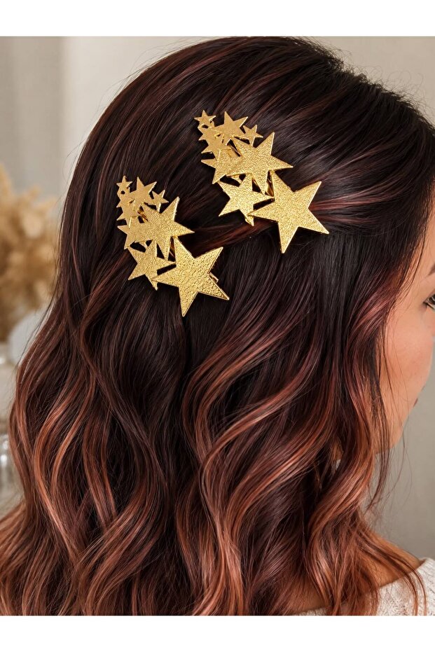 Gold Metal Hair Clip with Multiple Star Figures