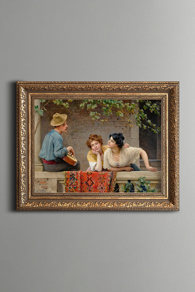 Musician and Two Women - Vintage Patterned Painting - Thick Model