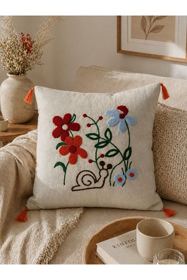 Punch Embroidered Cushion Cover 45X45 cm | Swallow | Home | Anchor | Flower | Patterned