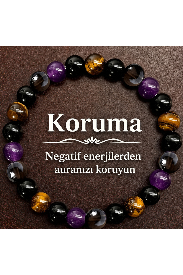 Protection Natural Stone Bracelet | Tiger's Eye, Amethyst, Onyx, and Agate | 8 mm Certified