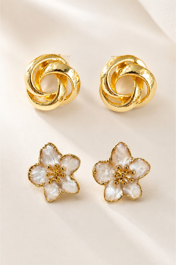 Set of 2 Earrings Floral Spiral Earrings