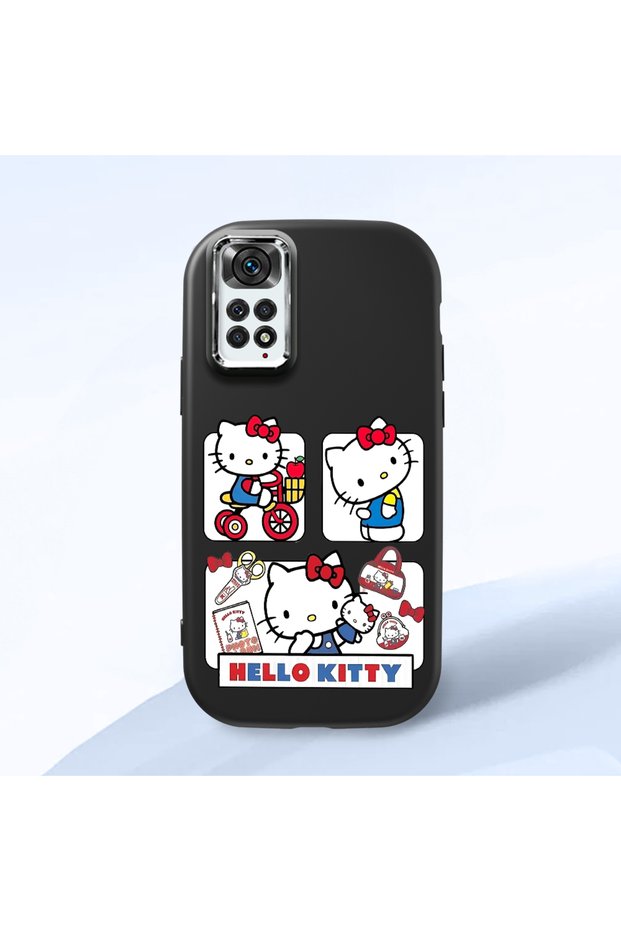 Redmi Note 11S Compatible Case Camera Protector Black Silicone Couple Phone Case with Kitty Pattern