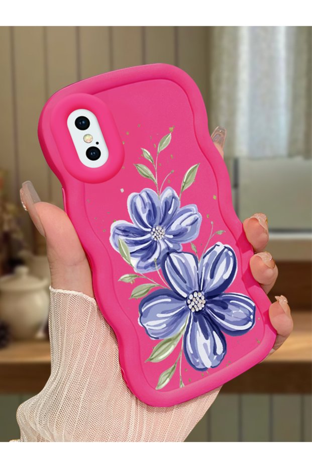 iPhone X Compatible Case Camera Protector Red Silicone Couple Phone Case Floral Pattern