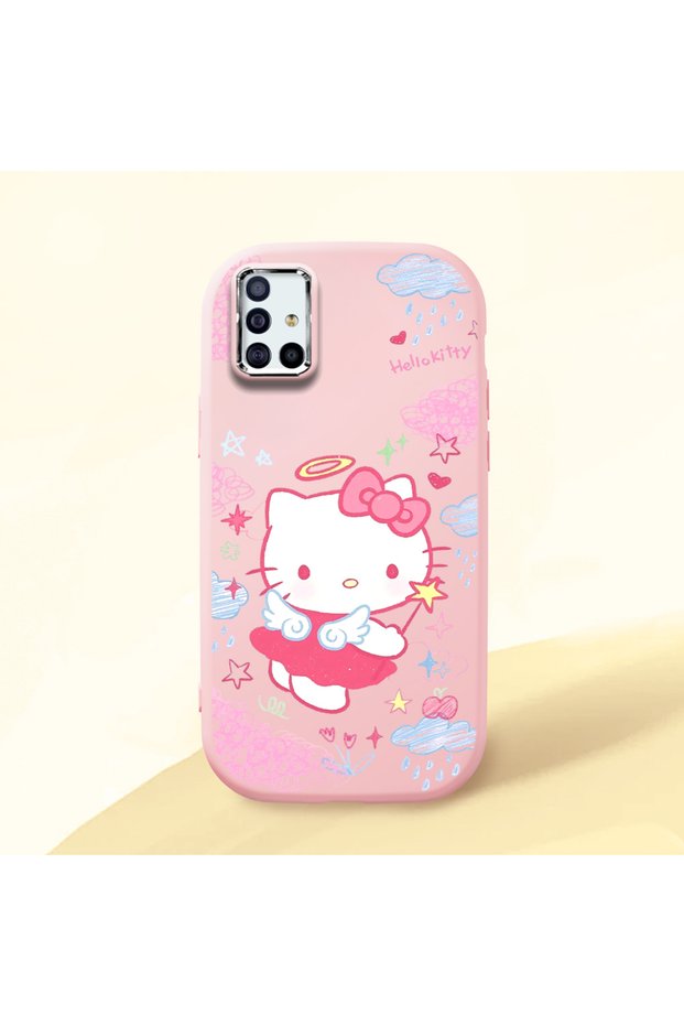 Samsung Galaxy A51 Compatible Case Camera Protector Pink Silicone Couple Phone Case with Kitty Pattern