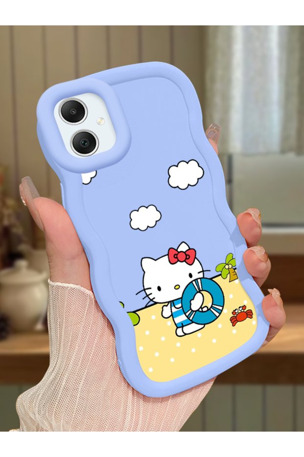 Samsung Galaxy A05 Compatible Case Camera Protector Blue Silicone Couple Phone Case Kitty Pattern