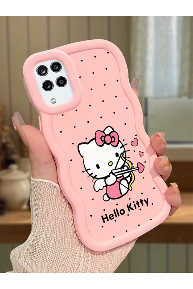Samsung Galaxy A12 Compatible Case Camera Protector Pink Silicone Couple Phone Case Kitty Pattern