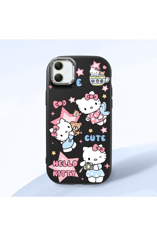 Samsung Galaxy A05 Compatible Case Camera Protector Black Silicone Couple Phone Case Kitty Pattern