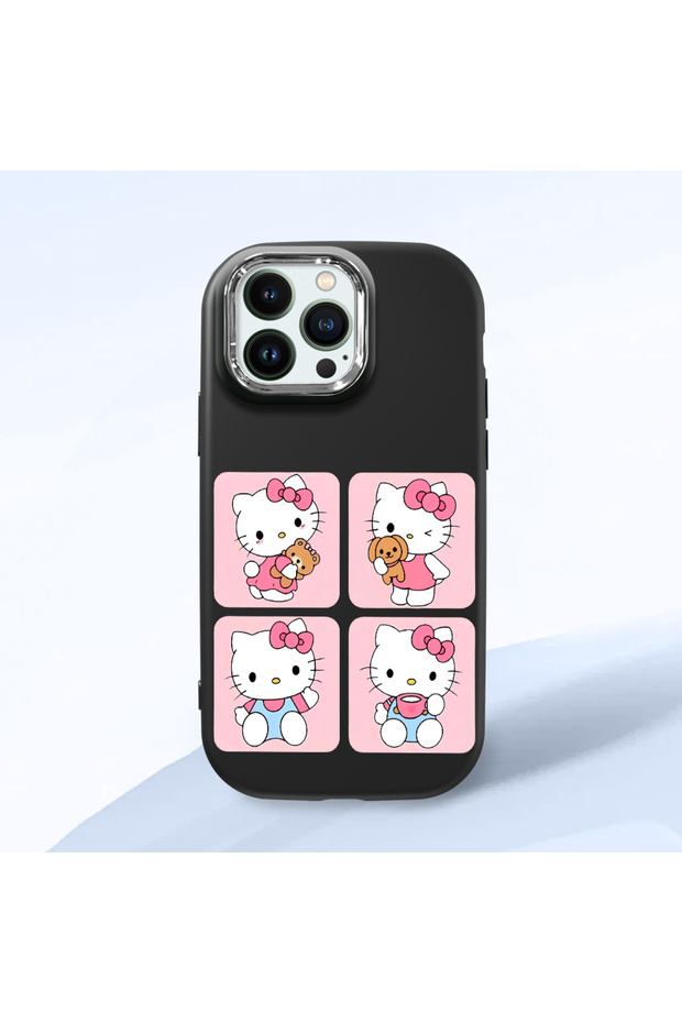 iPhone 12 Pro Compatible Case with Camera Protector Black Silicone Couple Phone Case with Kitty Pattern