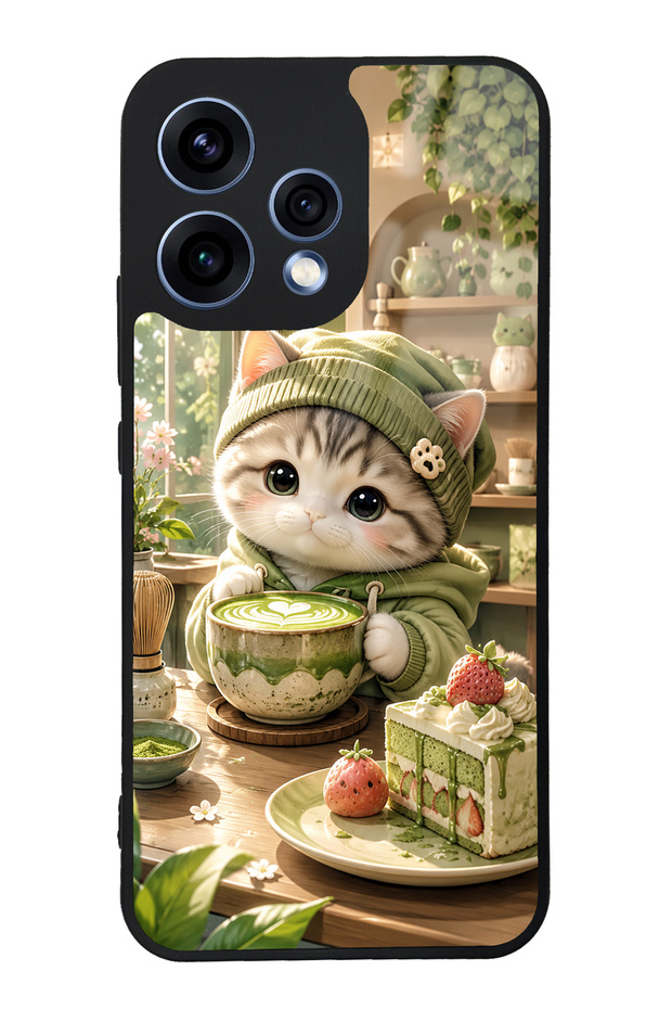 Oppo Reno 15 Matcha Kitty Café Design Glossy Phone Case