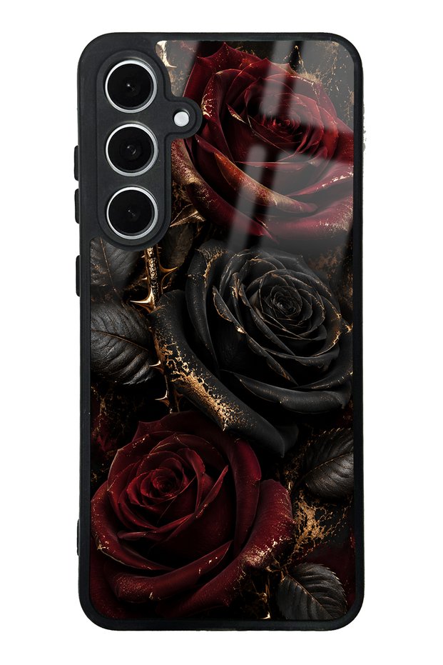 Samsung S24 Fe Obsidian Crimson Rose Design Glossy Phone Case