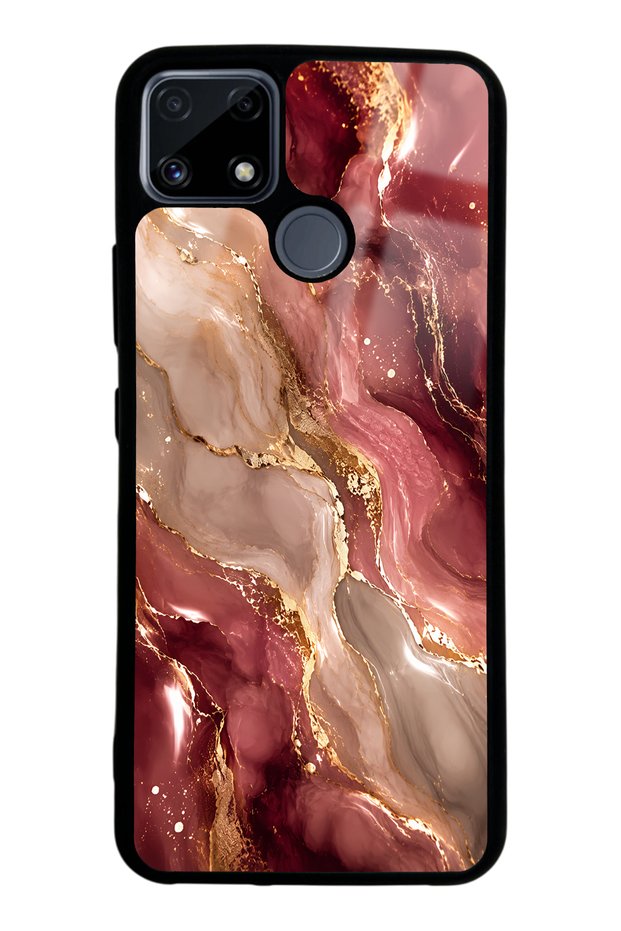Realme C25 Burgundy Gold Marble Design Glossy Phone Case