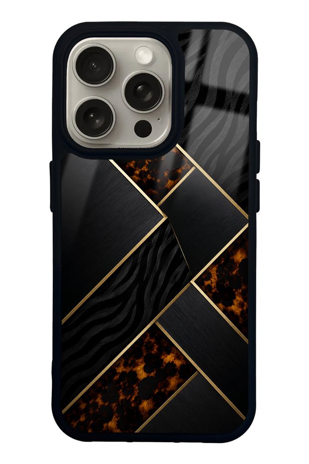 iPhone 15 Pro Black Mosaic Design Glossy Phone Case