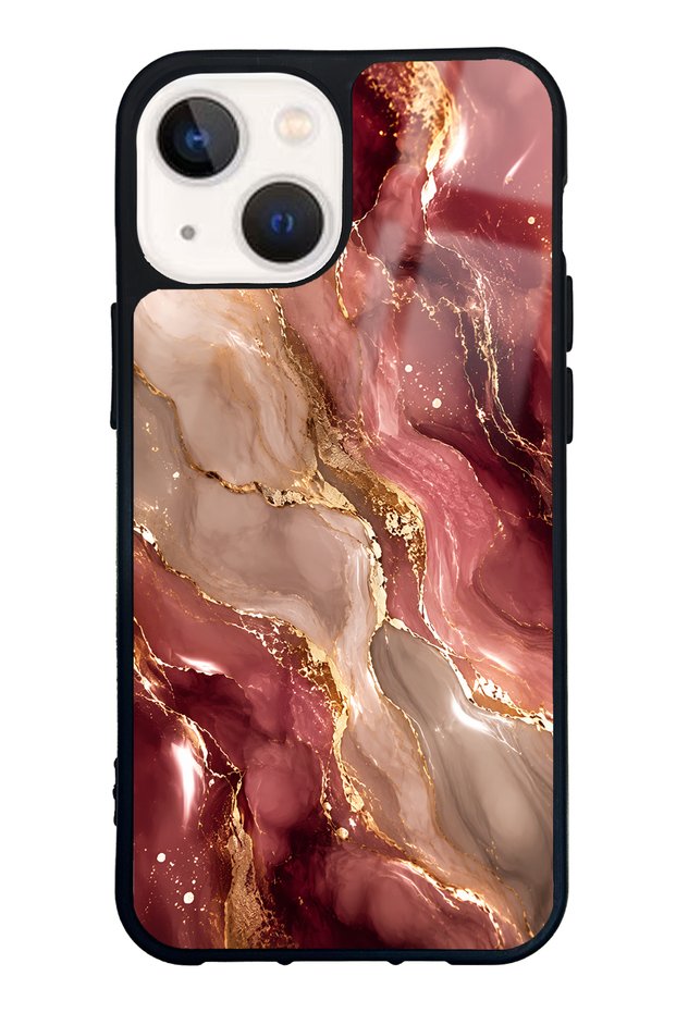iPhone 13 Mini Burgundy Gold Marble Design Glossy Phone Case