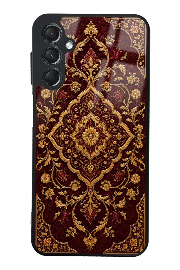 Samsung A24 Burgundy Glossy Phone Case with Ottoman Gold Design