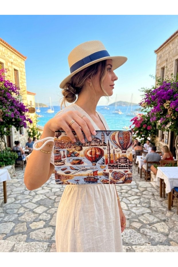 Tapestry Woven Canvas Handbag - Bohemian Cloth Portfolio Bag - Multi-Purpose Makeup Bag and Wallet - Cloth Handbag