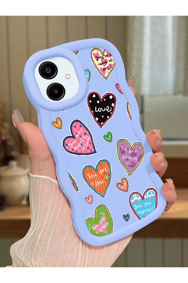 Samsung Galaxy A06 Compatible Case Camera Protector Blue Silicone Couple Phone Case Heart Pattern