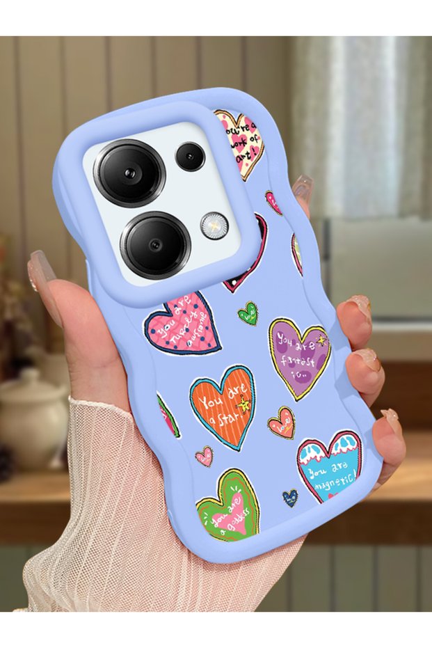 Poco M6 Pro 4g Compatible Case Camera Protector Blue Silicone Couple Phone Case Heart Pattern