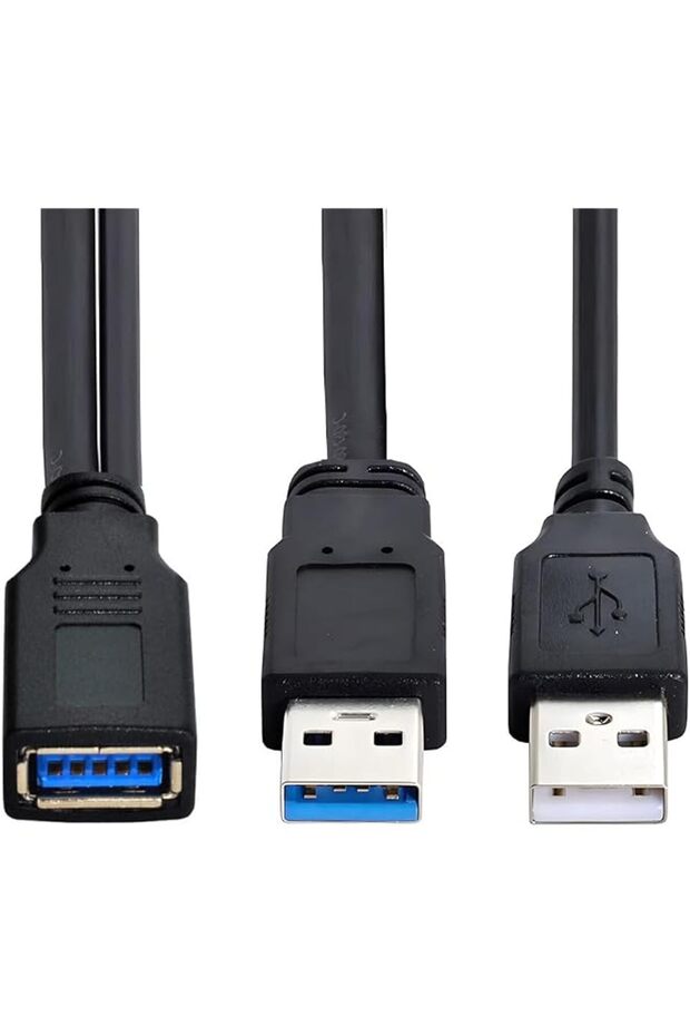 Black USB 3.0 Female to Dual USB Male Extra Power Data Y Extension Cable for 2.5" Mobile Hard Disk
