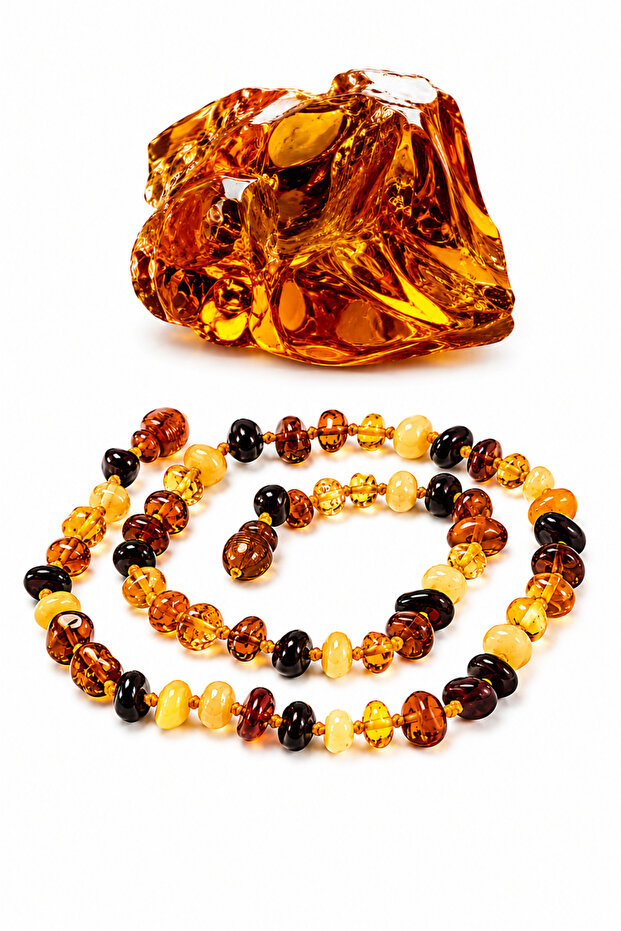 Original Multicolor Amber Baby Teeth Necklace | Natural Drop Amber | Knotted Safe Design | Screw Cap | Gift Baby Necklace