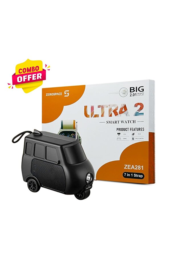 مجموعة من قطعتين - ساعة ذكية Zerospace Ultra 2 مع 7 أحزمة وسماعة بلوتوث لاسلكية