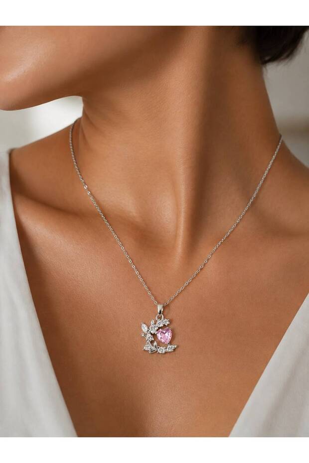 Miore Pink Drop Zircon Stone Flower Figured Women's Necklace