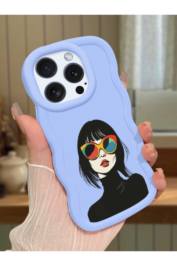 iPhone 16 Pro Max Compatible Case Camera Protector Blue Silicone Couple Phone Case Girl Pattern