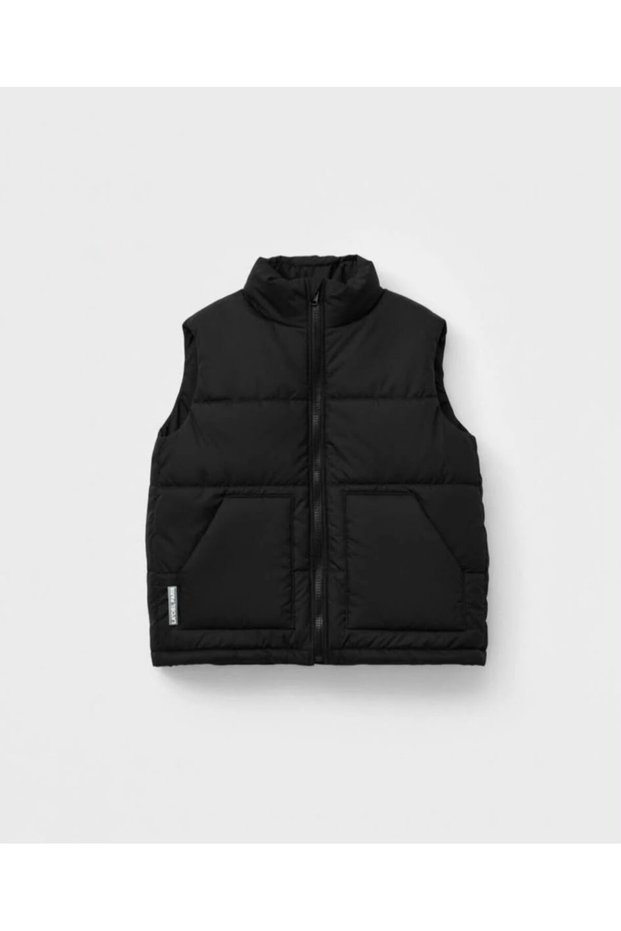 Unisex Children's - Lightweight Padded Puffer Vest with Stand Collar and Zipper Pockets
