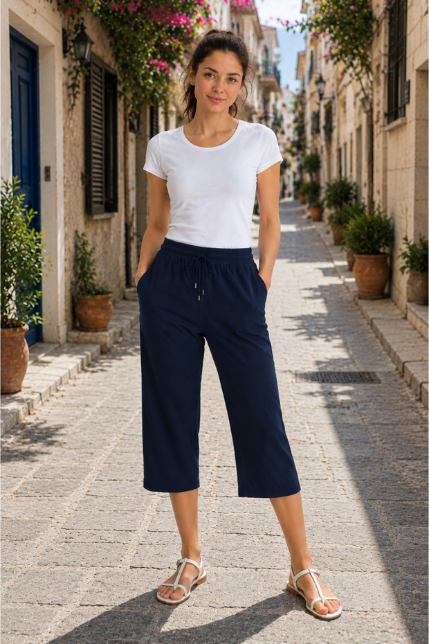 Women's 100% Natural Cotton Muslin Fabric High Quality Capri