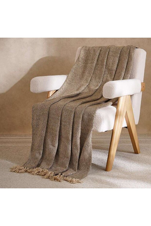 Horizon Herringbone Throw With Fringes 125x150cm - Ochre